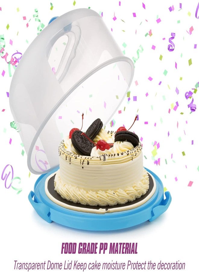 CLAPONE Cake Carrier with Lid and Handle/Cake Containers/Cake Holder for 11 inch/Cake with 3 Handles Cupcake Carrier/Cake Boxes For Packing/Plastic Cover Three Sided Base/Round Storage Carrier/(Blue) - Image 3